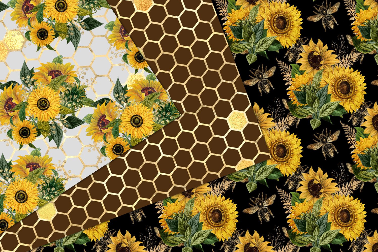 sunflower bee digital paper preview 4 390
