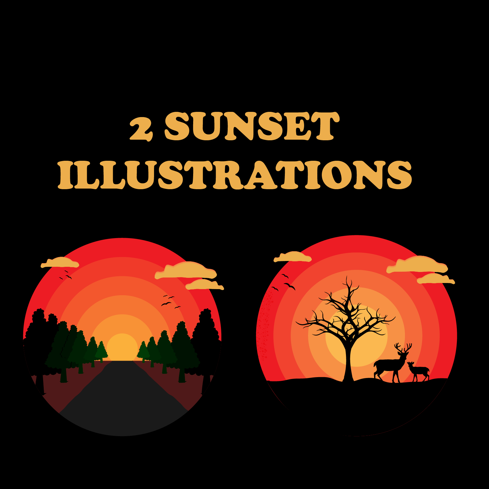 2 sunset illustrations preview image.