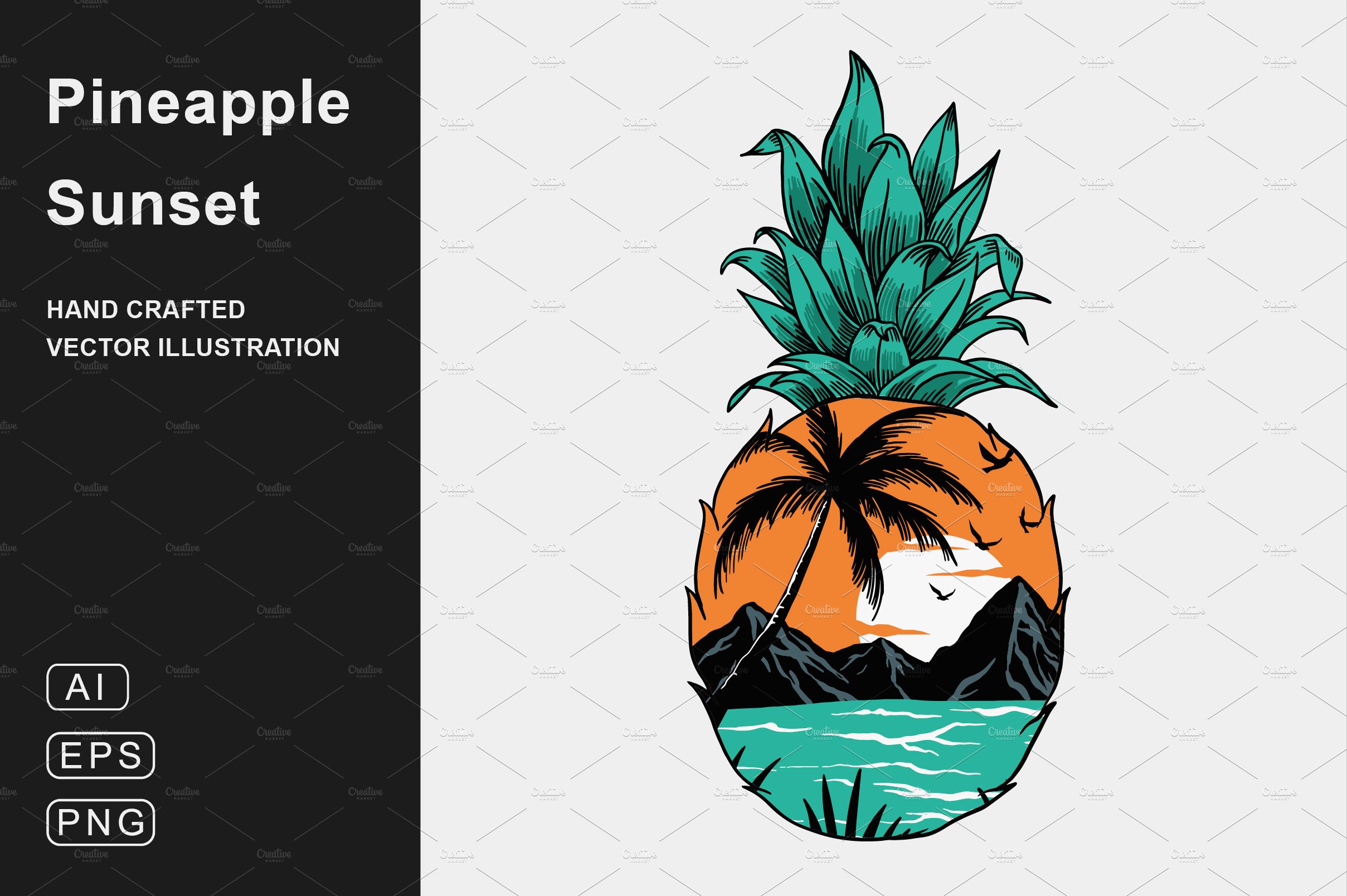 Pineapple sunset vector illustration cover image.