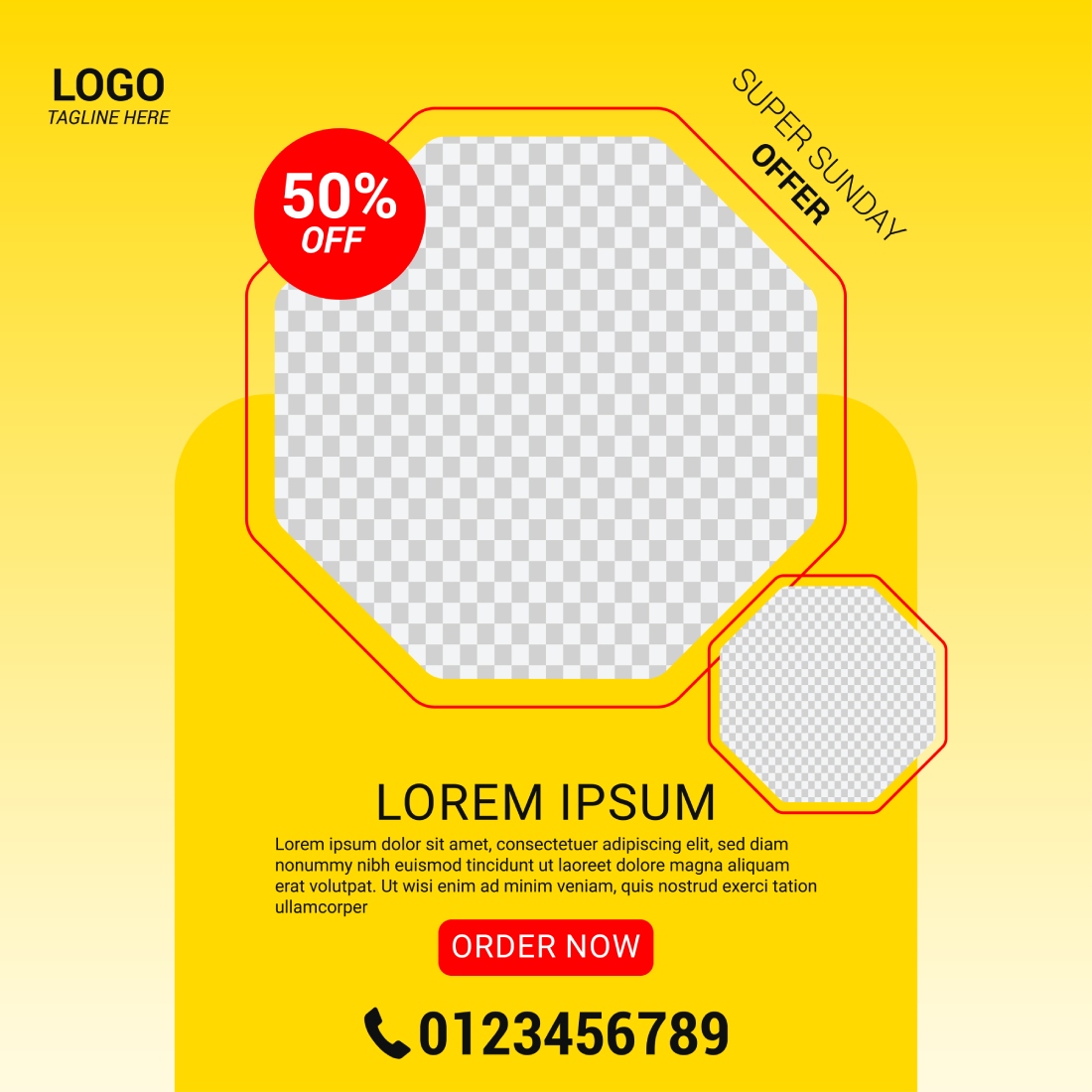 Yellow flyer with a photo of a hexagonal object.