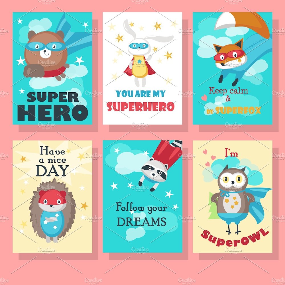 Superhero animals isolated & pattern preview image.
