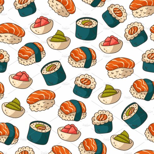 Sushi seamless pattern cover image.