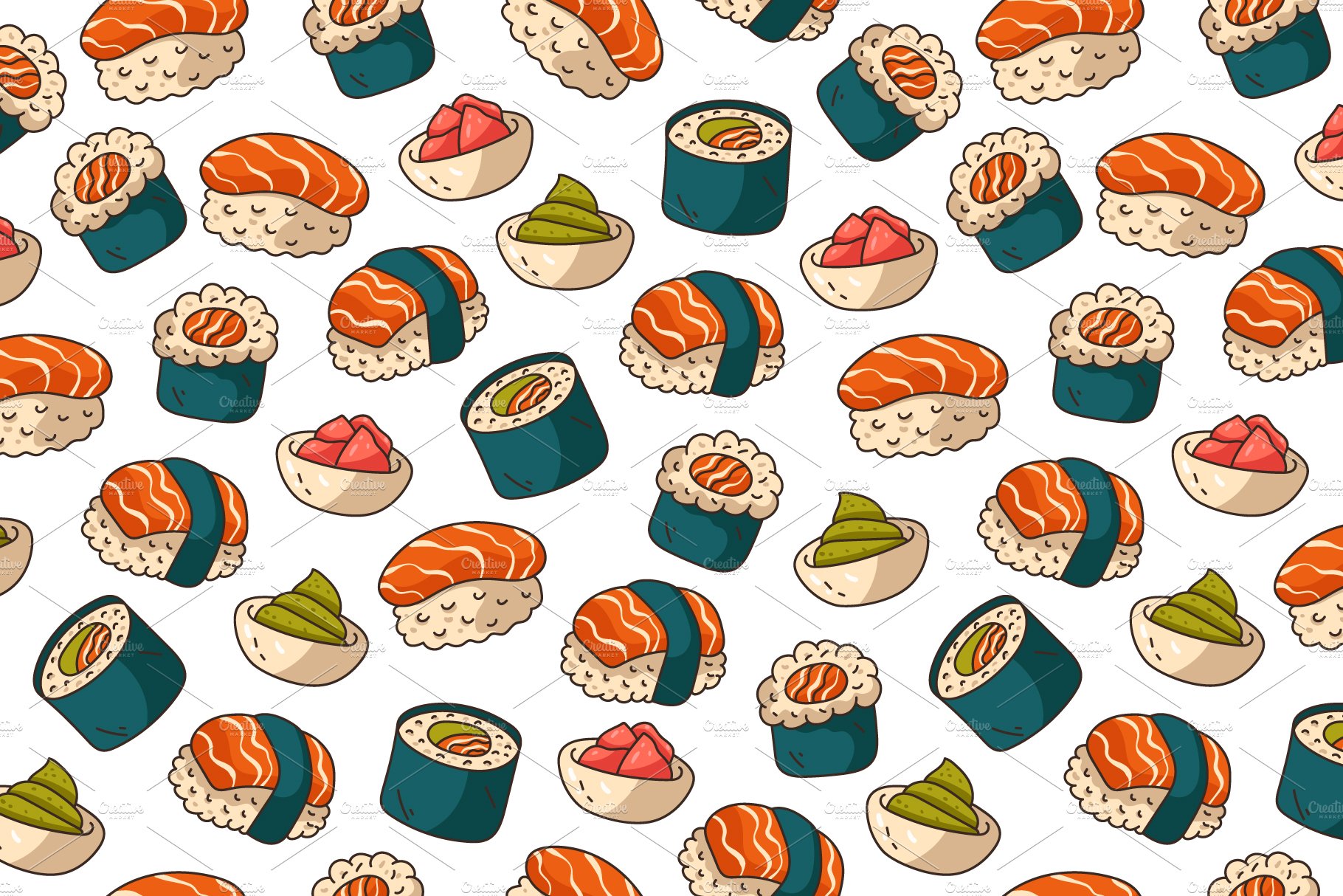 Sushi seamless pattern cover image.