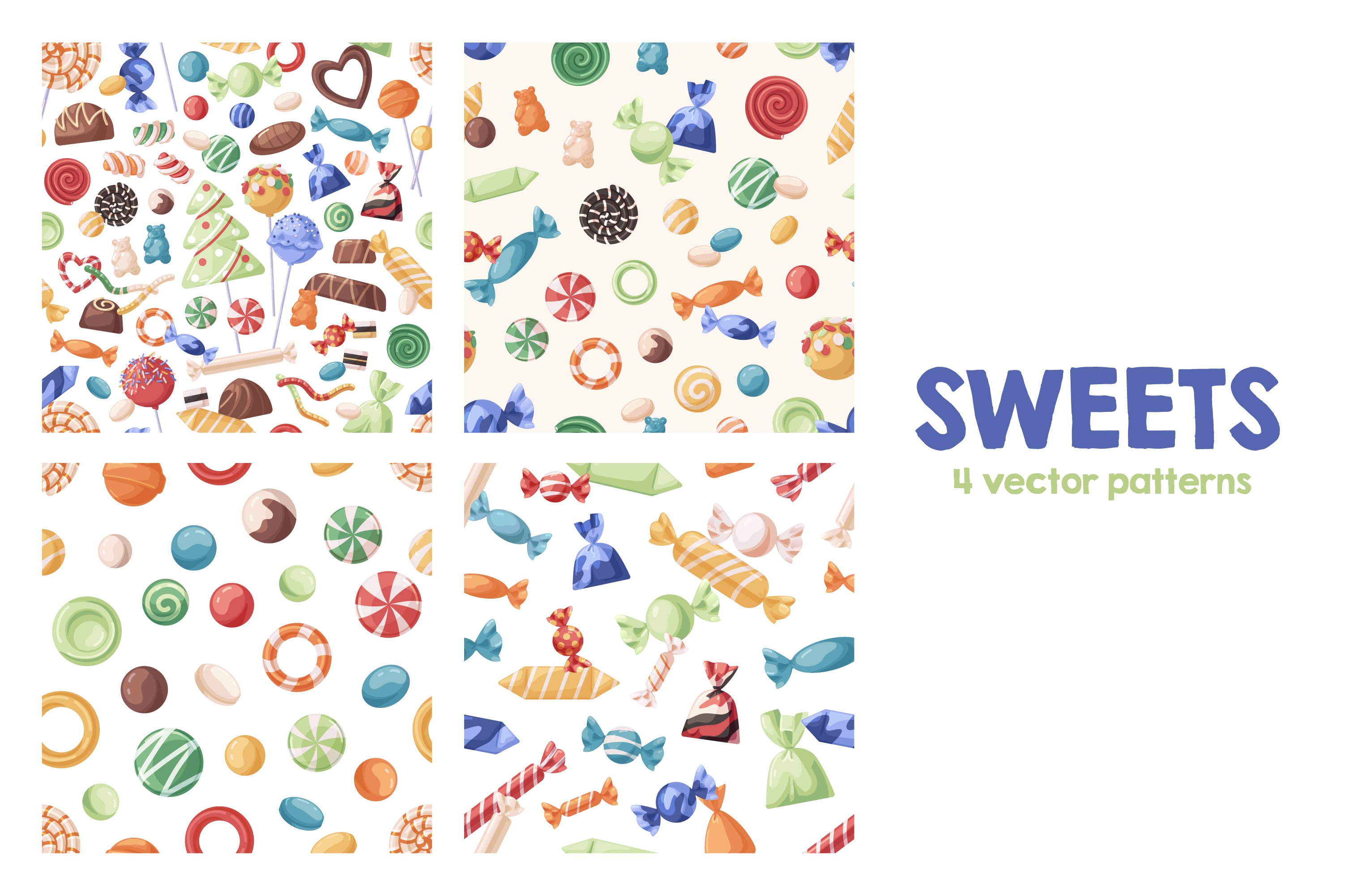 Sweets & candies seamless patterns cover image.