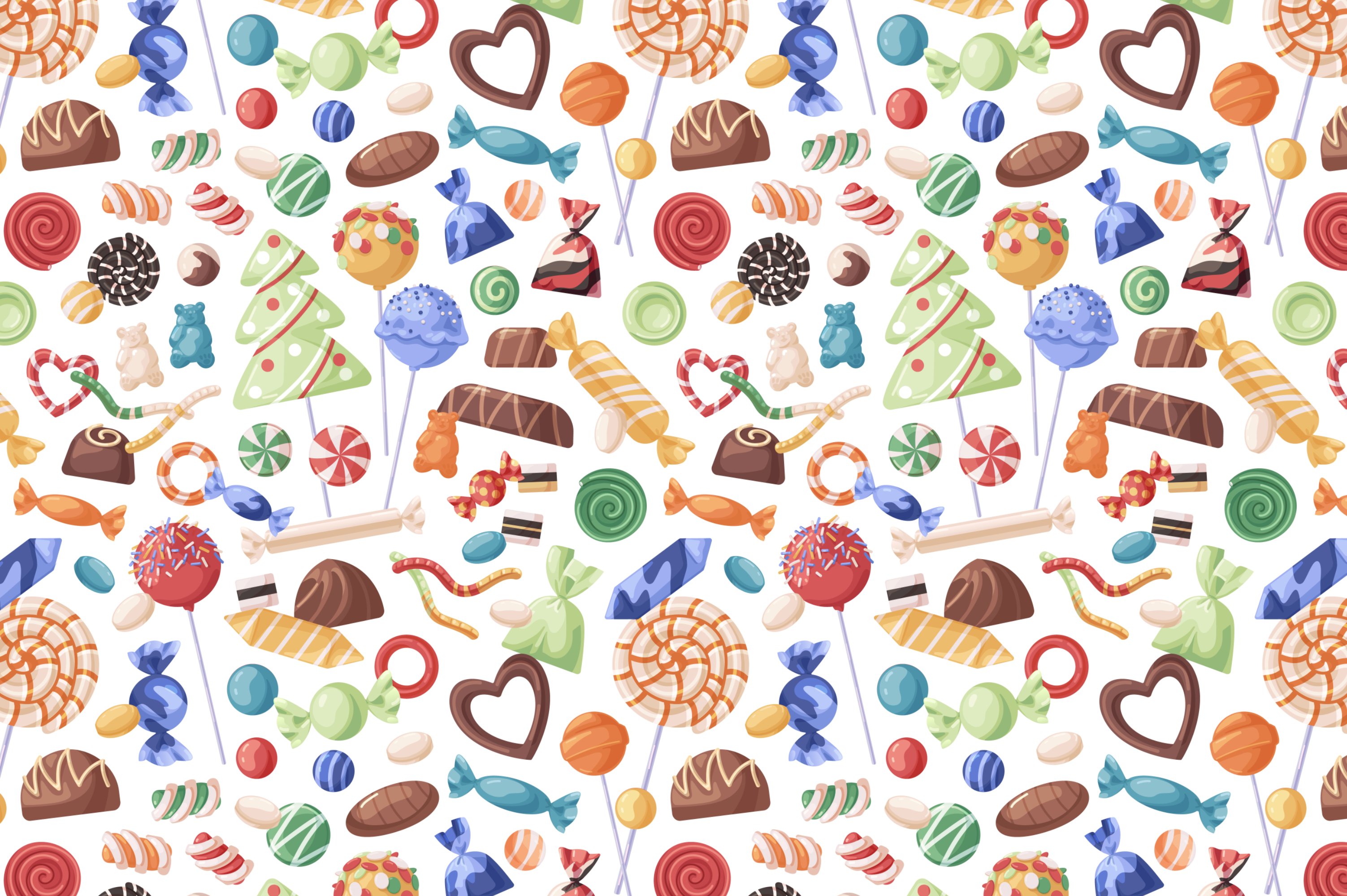 Sweets & candies seamless patterns preview image.