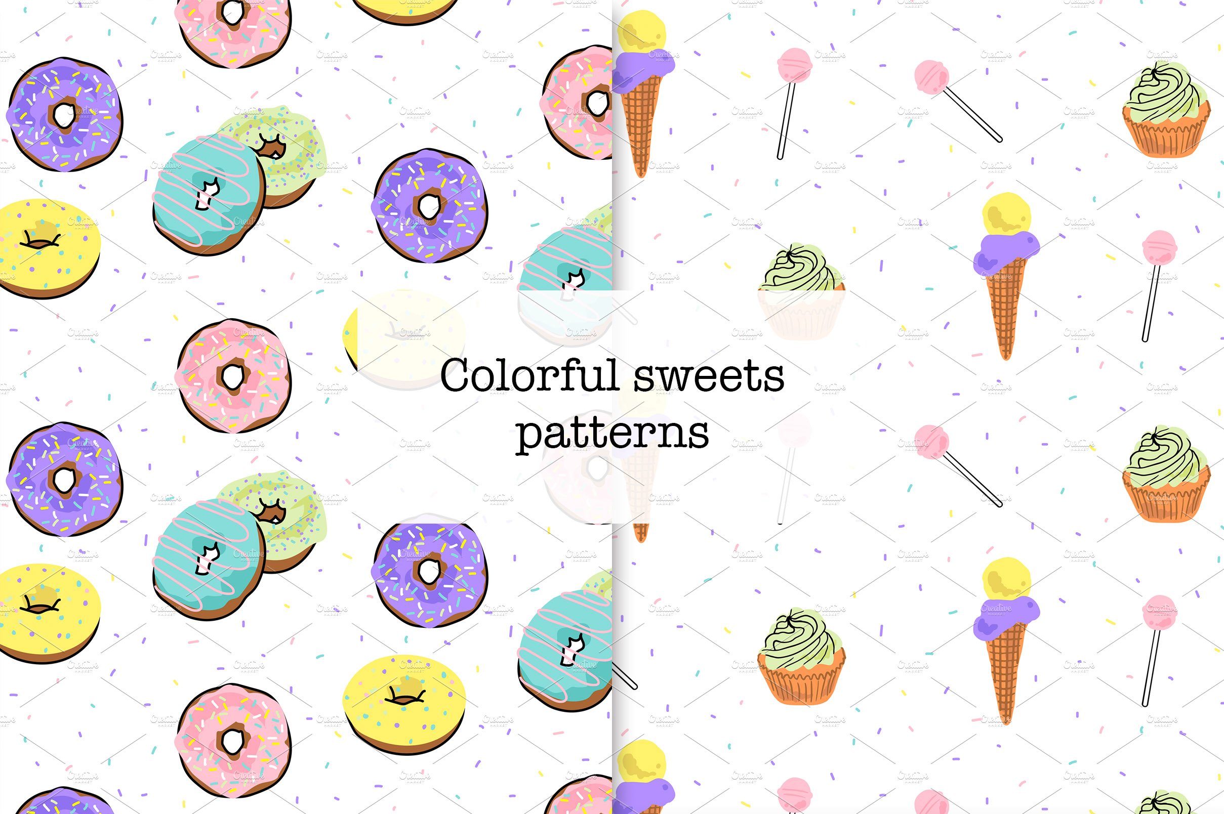 Colorful sweets patterns cover image.