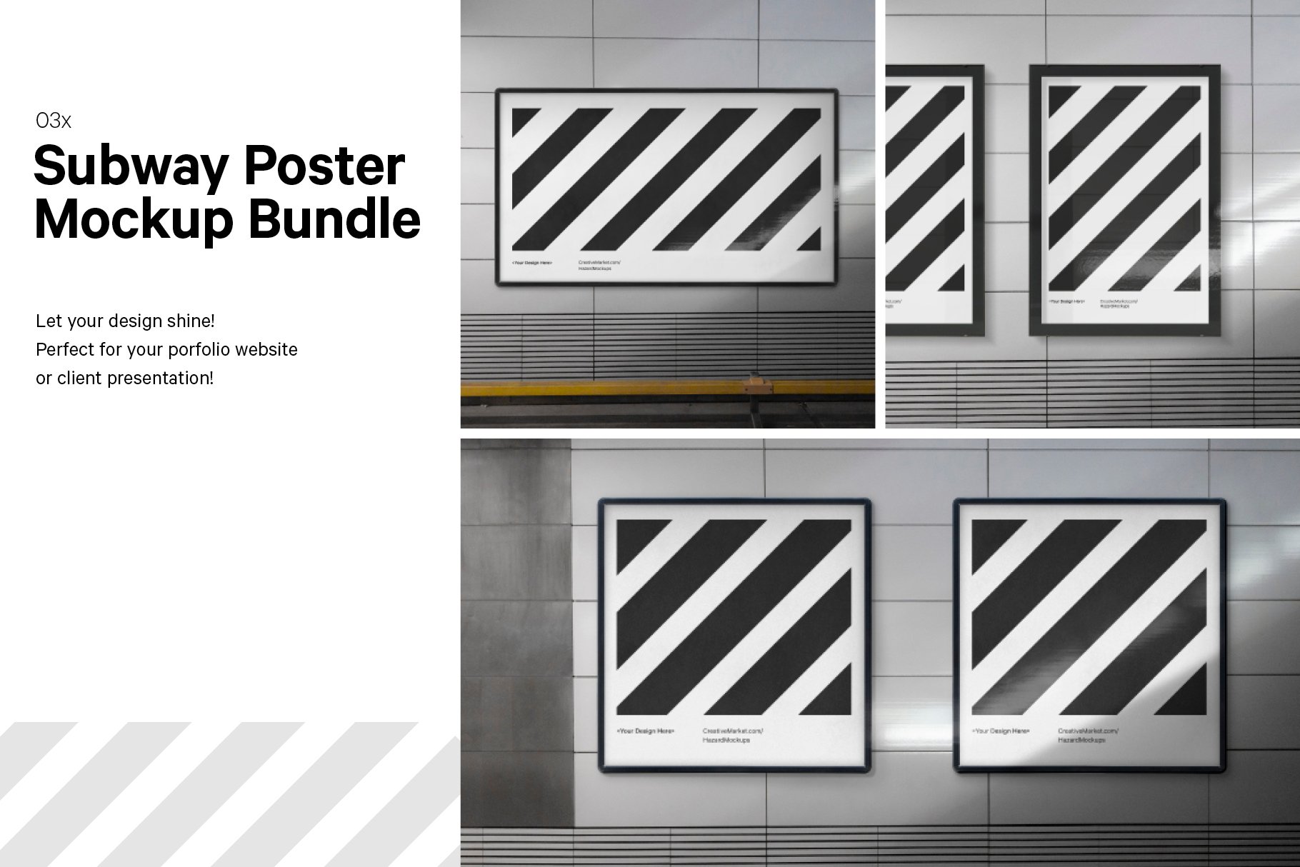 3x Subway poster mockup bundle cover image.