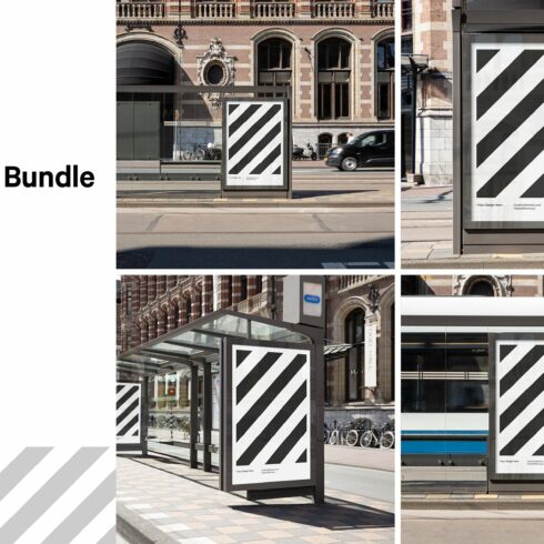 4x Bus Stop Poster Mockup Bundle cover image.