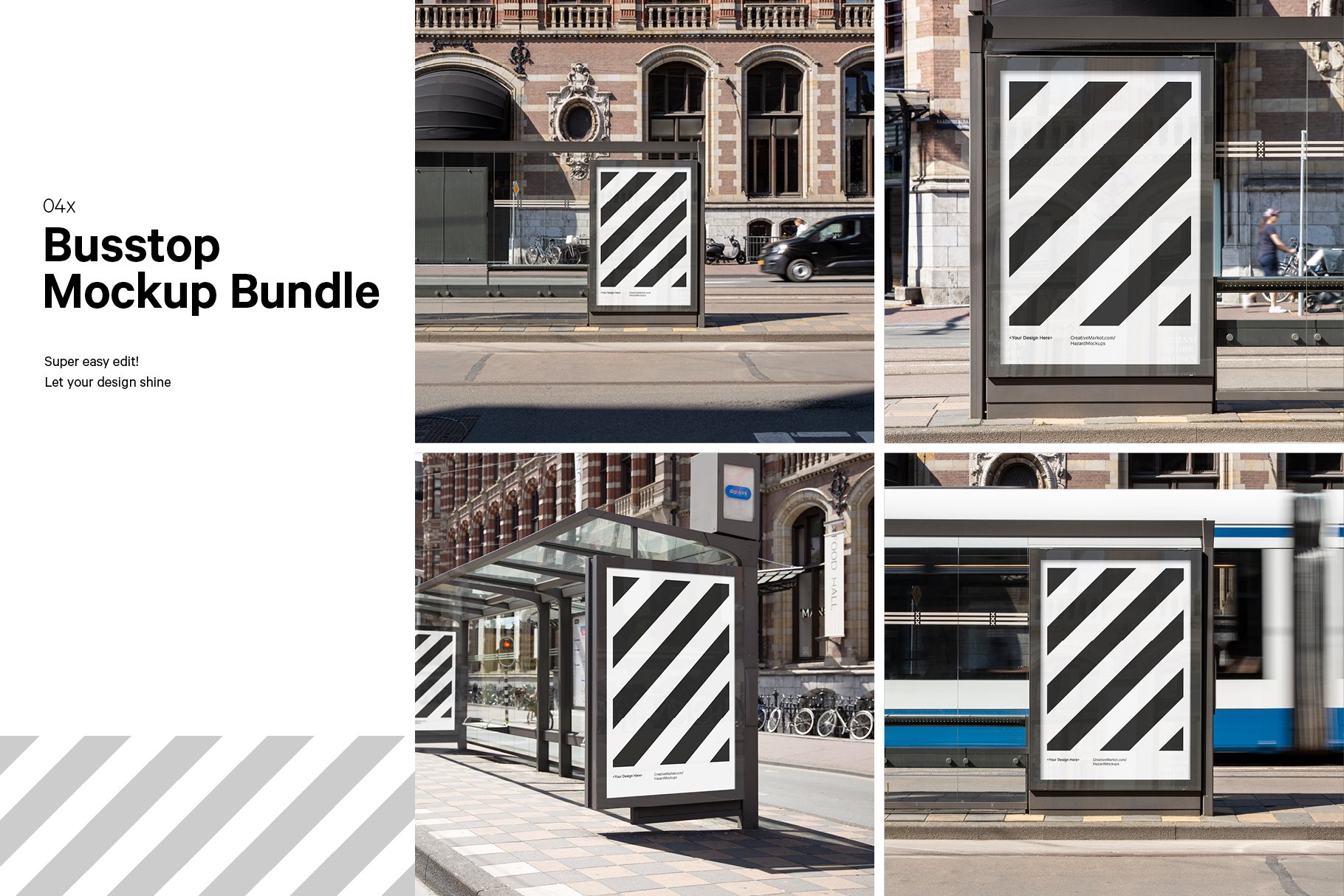 4x Bus Stop Poster Mockup Bundle cover image.