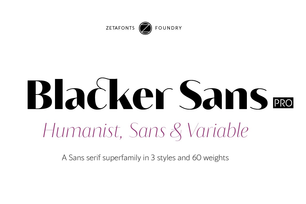Blacker Sans - 60 + 3 variable fonts cover image.