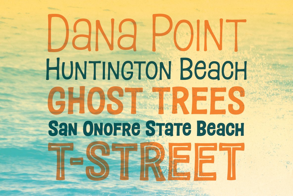 Paradise Point Condensed surf font preview image.