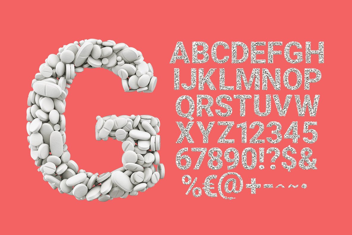 Pills White Font preview image.