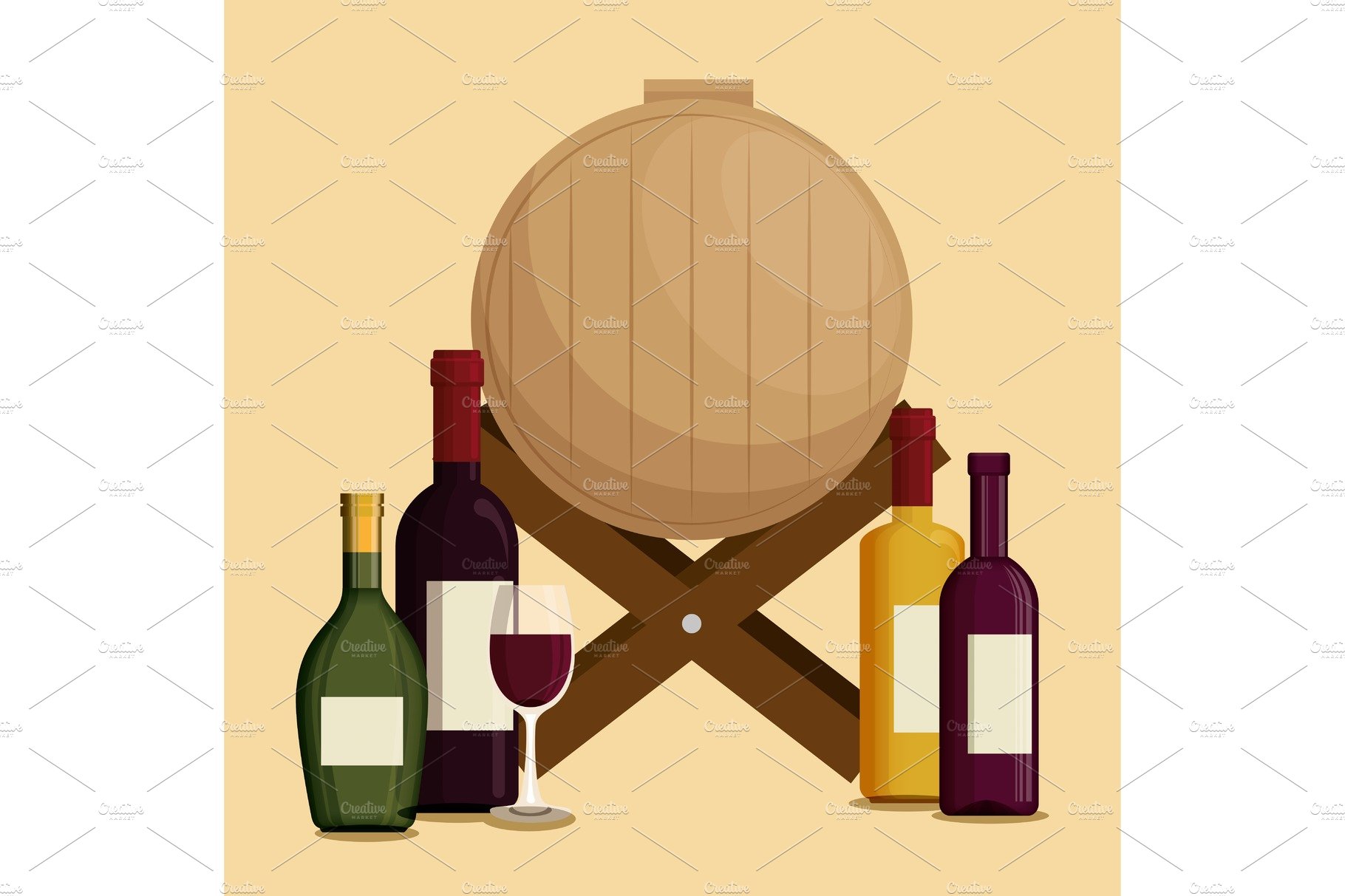 set red wine bottles and barrel cover image.