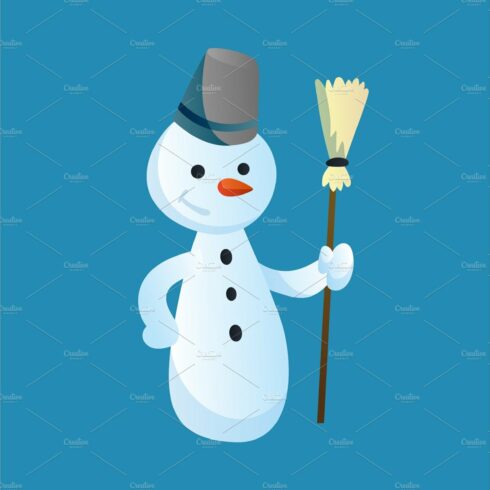 Snowman holds a broom in his hand cover image.
