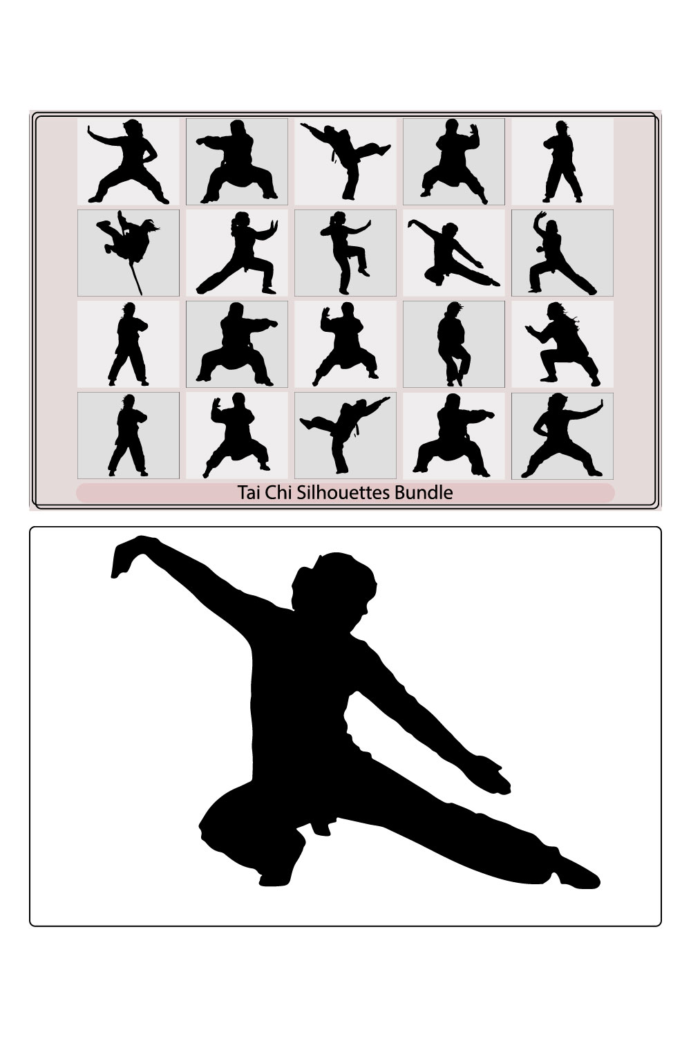 silhouettes of people practicing Tai Chi,Martial Art Kung Fu Tai Chi Self Defense Exercise Fight Master People Man,Tai Chi Chuan man silhouette vector pinterest preview image.