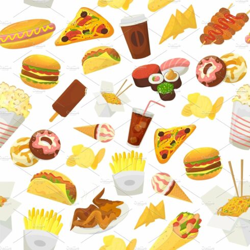 Fast food pattern vector cover image.
