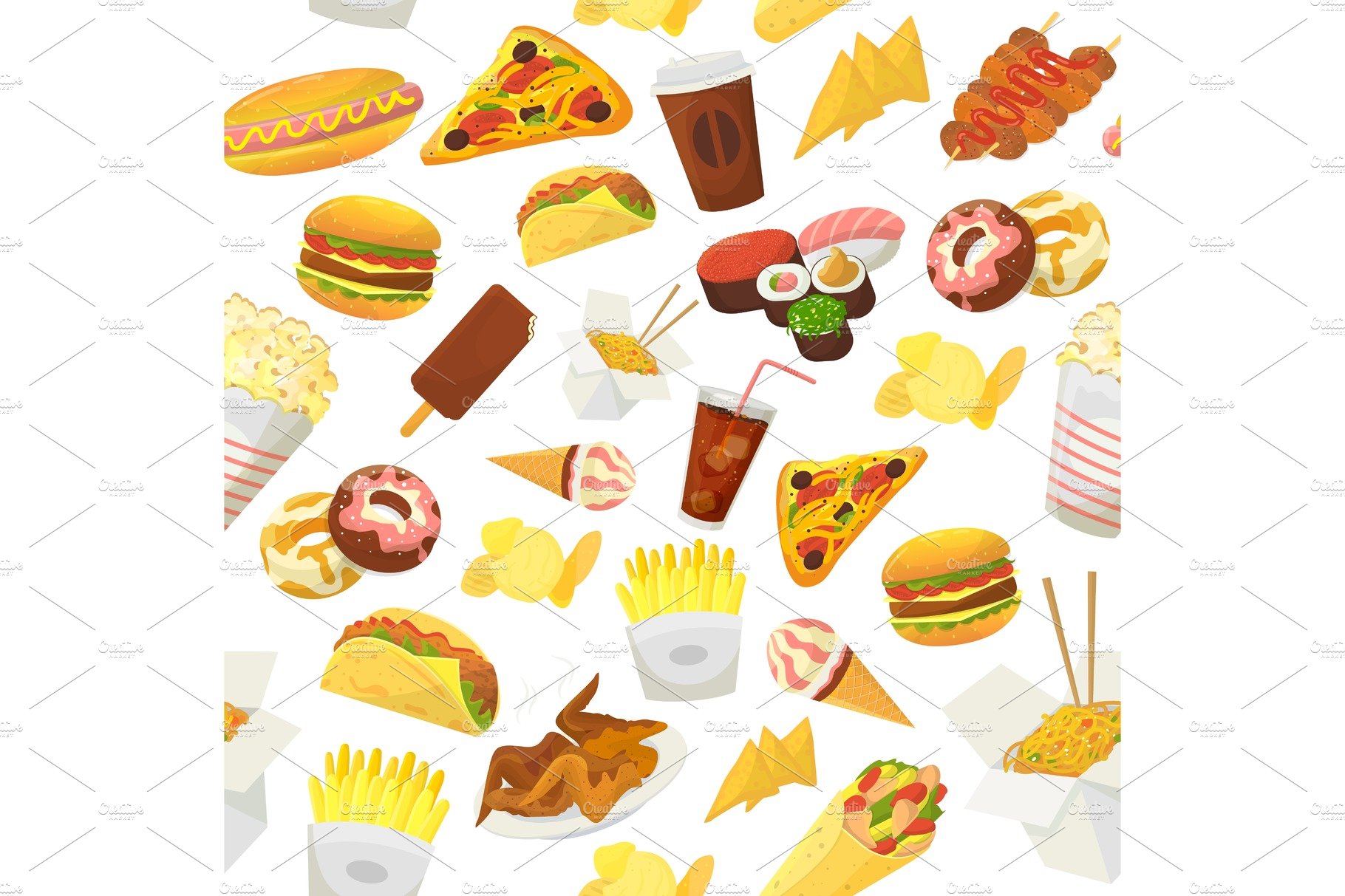 Fast food pattern vector cover image.