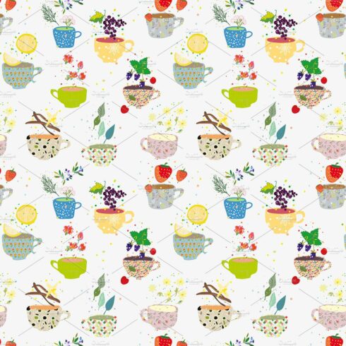 Tea time seamless pattern with plant cover image.