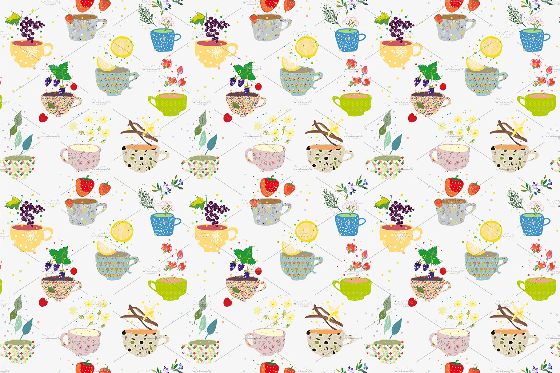 Tea time seamless pattern with plant cover image.