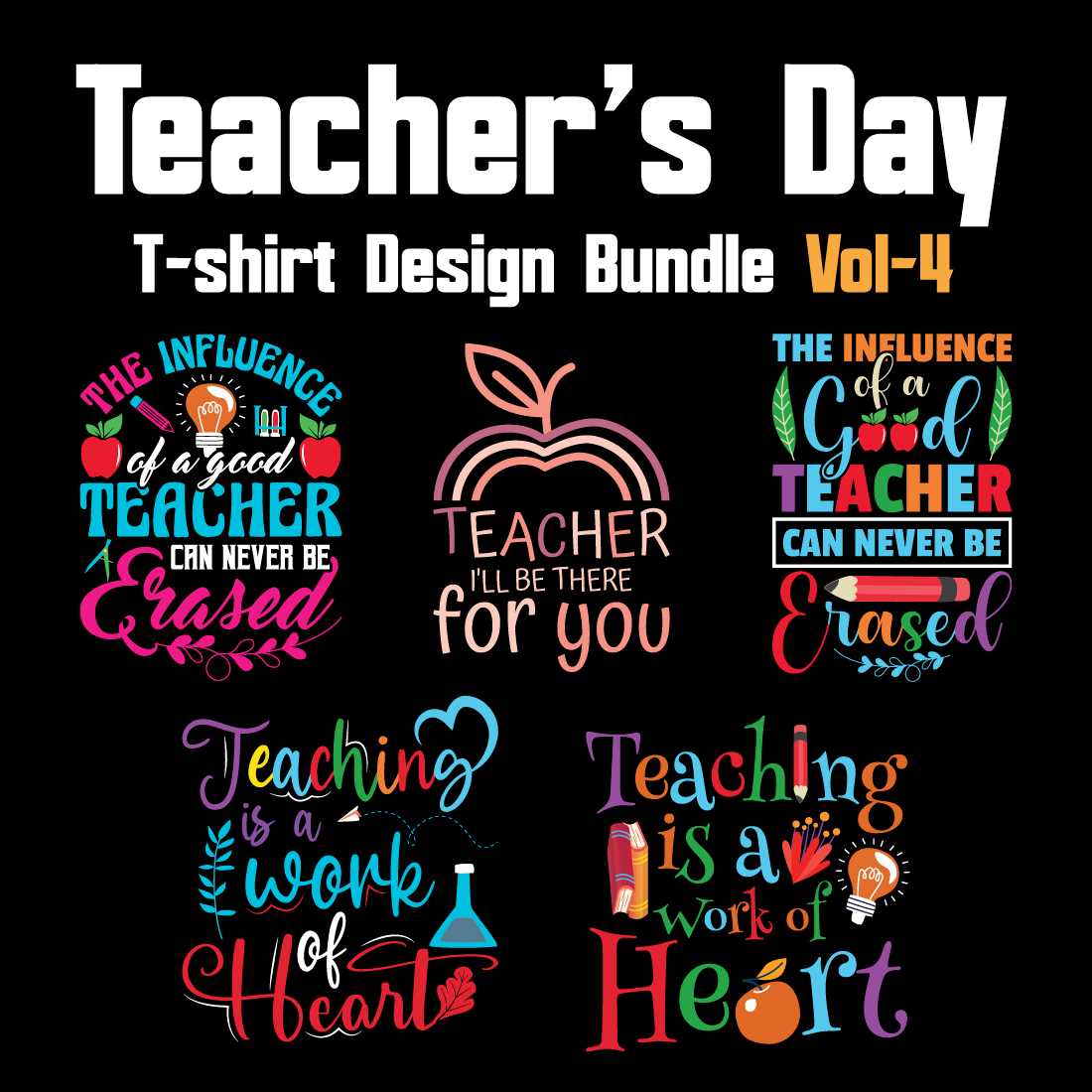 Teacher’s Day T-shirt Design Bundle Vol-4 cover image.