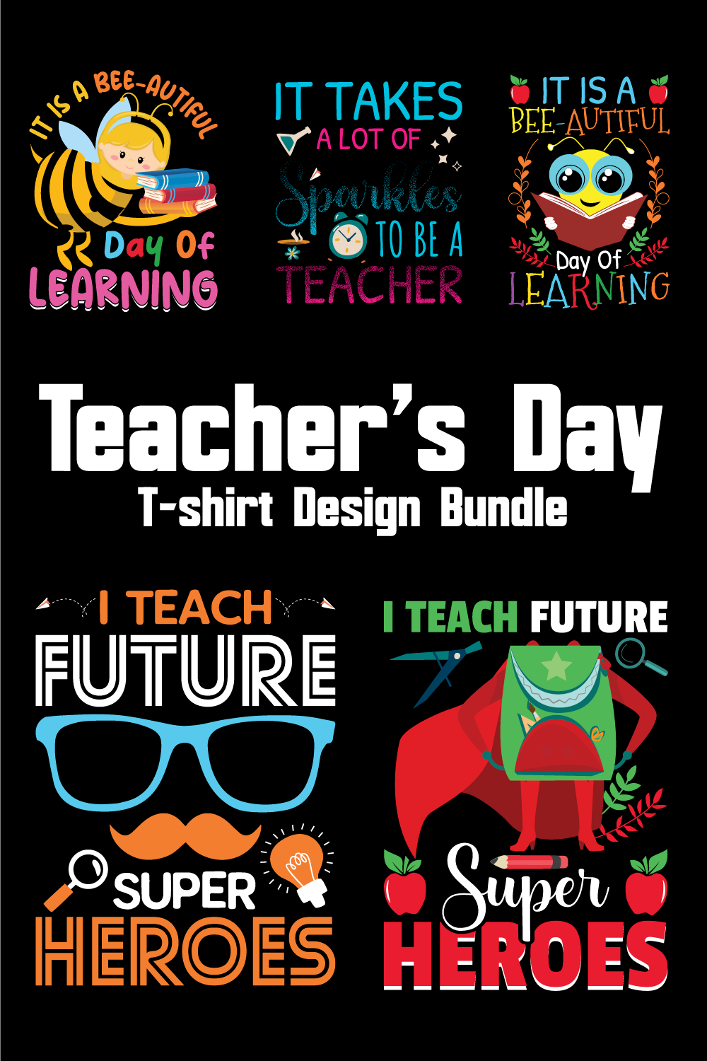 Teacher’s Day T-shirt Design Bundle Vol-01 pinterest preview image.