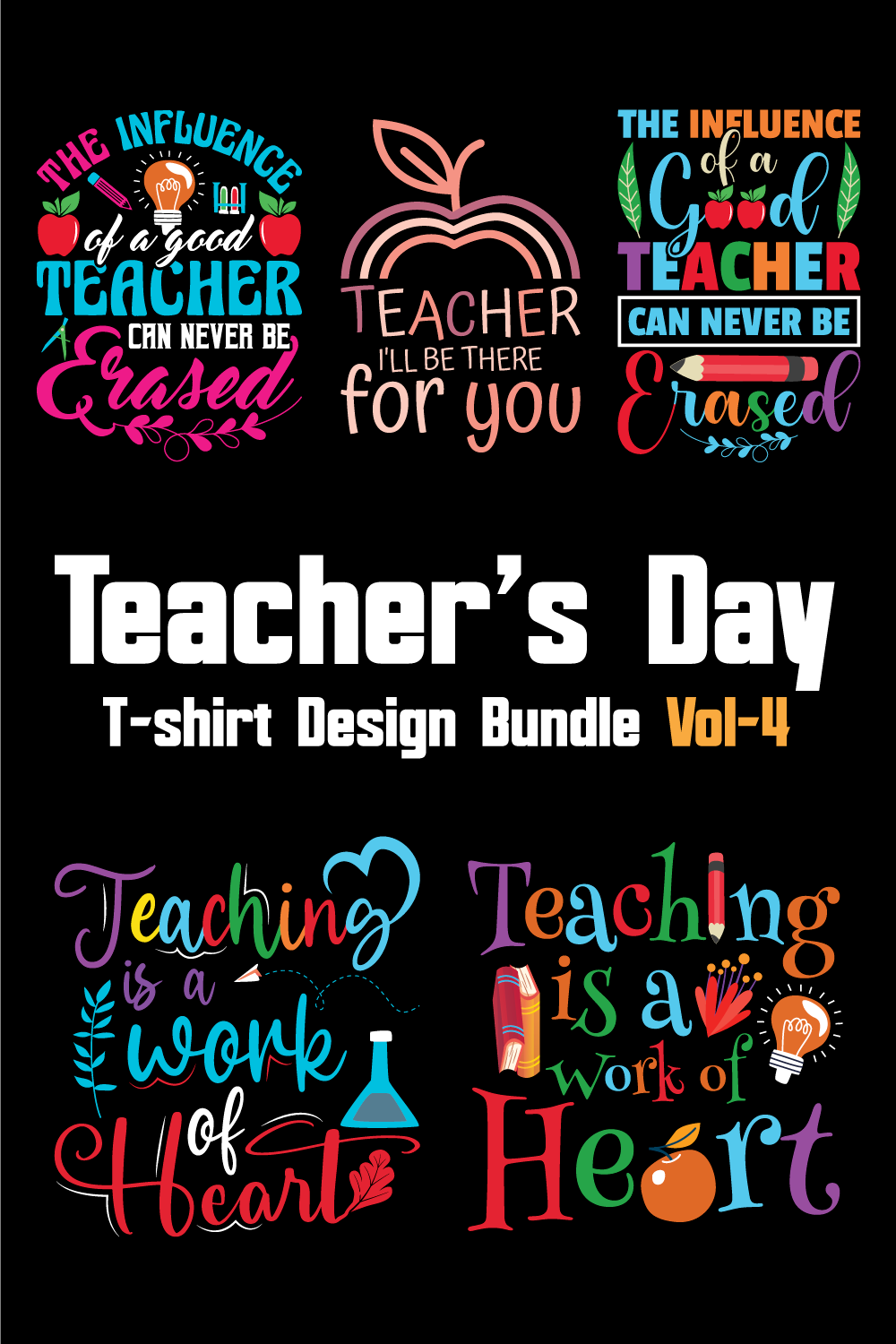 Teacher’s Day T-shirt Design Bundle Vol-4 pinterest preview image.