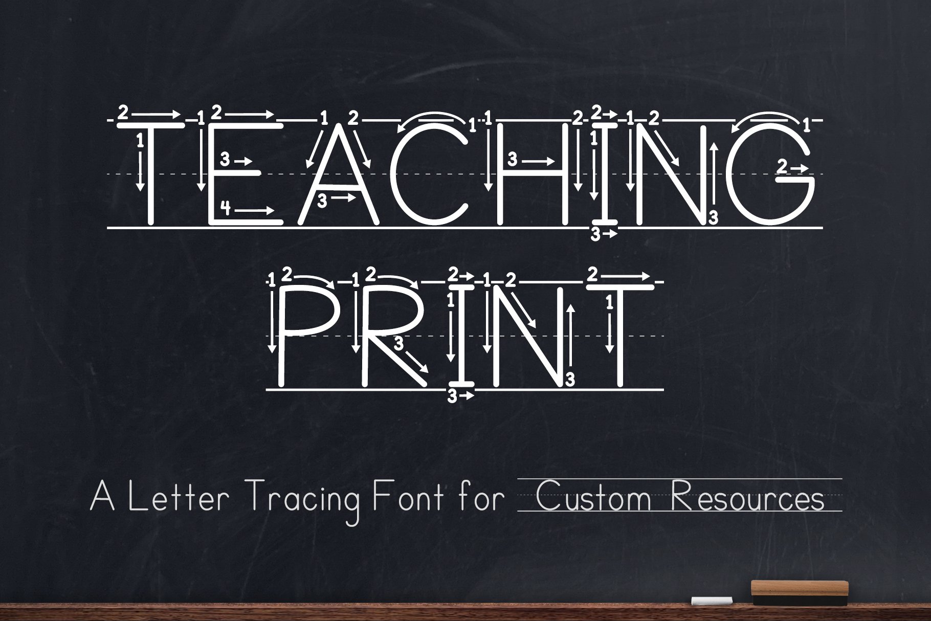 Teaching Print • Letter Tracing Font preview image.