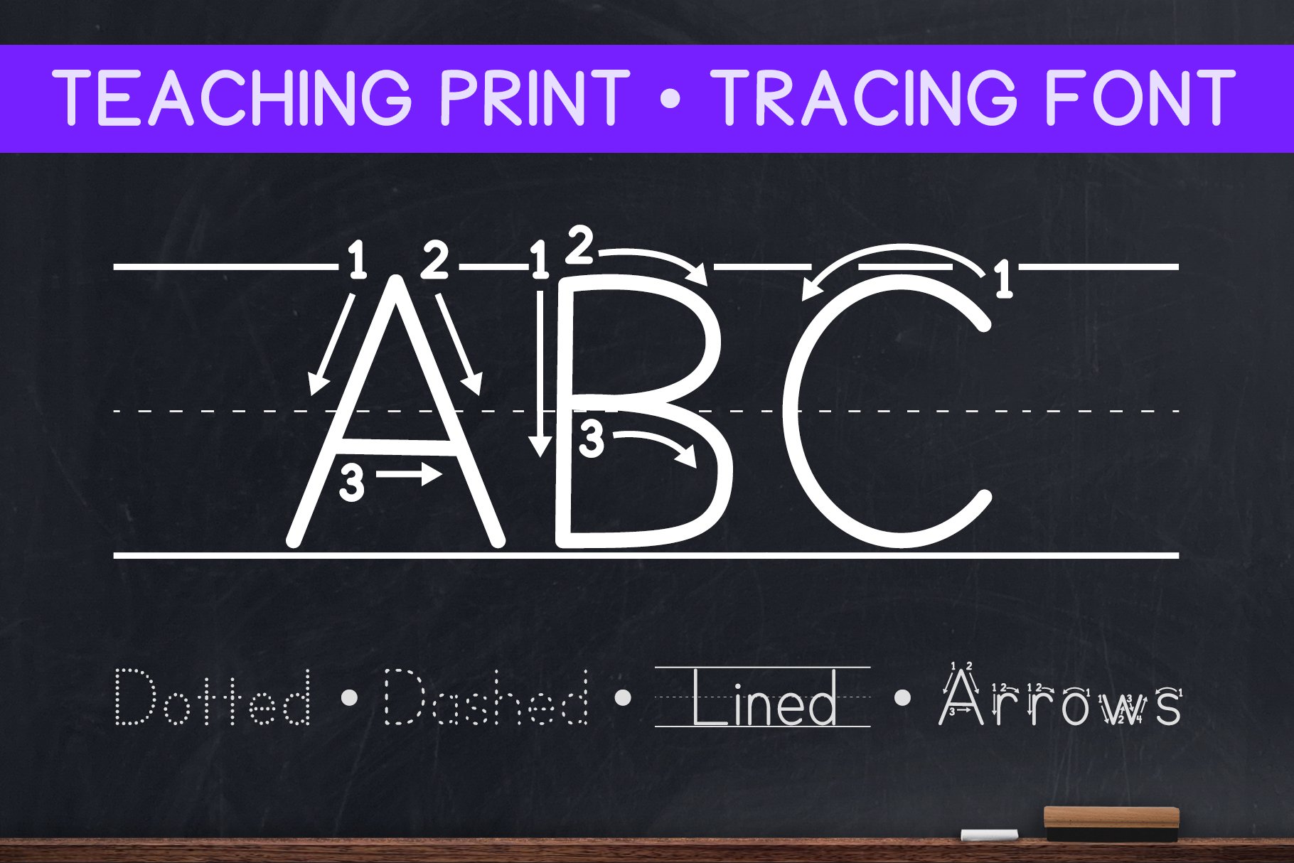 Teaching Print • Letter Tracing Font cover image.