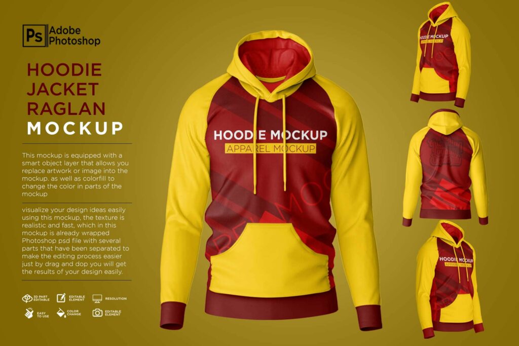 Hoodie Raglan Jacket Mockup MasterBundles