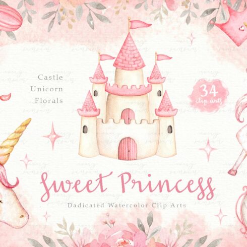 Sweet Princess Watercolor Clip Arts cover image.