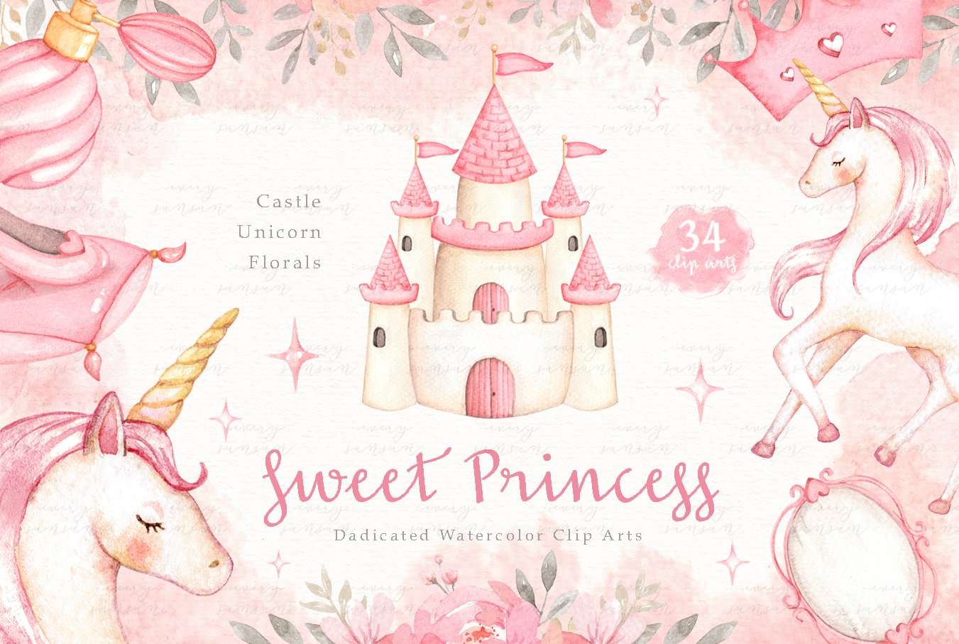 Sweet Princess Watercolor Clip Arts cover image.