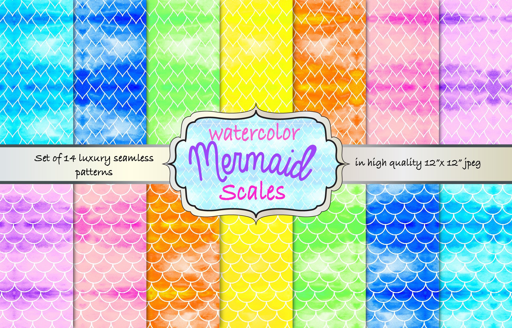 Mermaid scales rainbow pattern pack cover image.