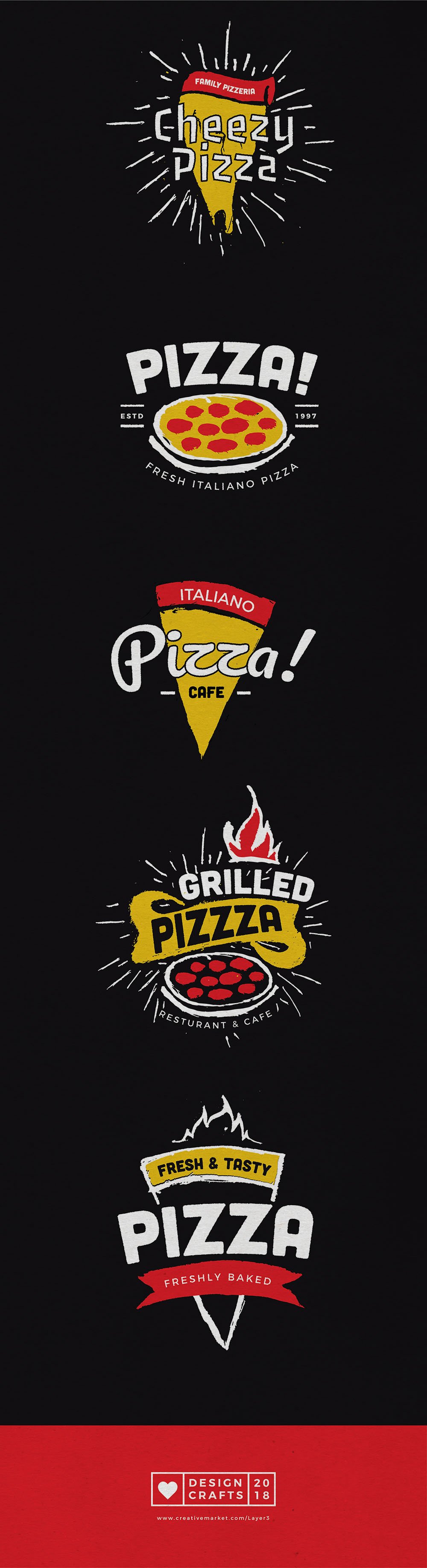 Hand Draw Pizza Logo Badges preview image.