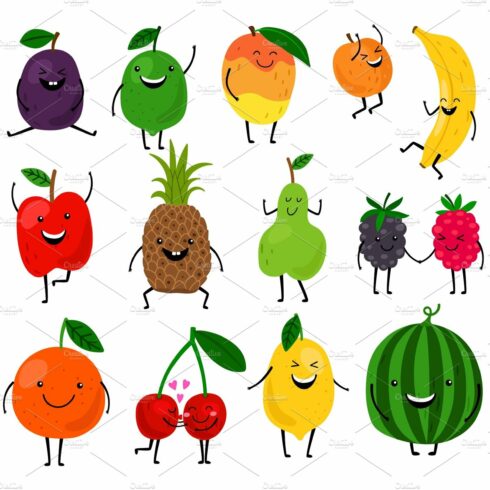 Cute fruit characters for kids cover image.
