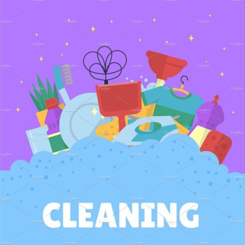 Vector cleaning flat icons with cover image.