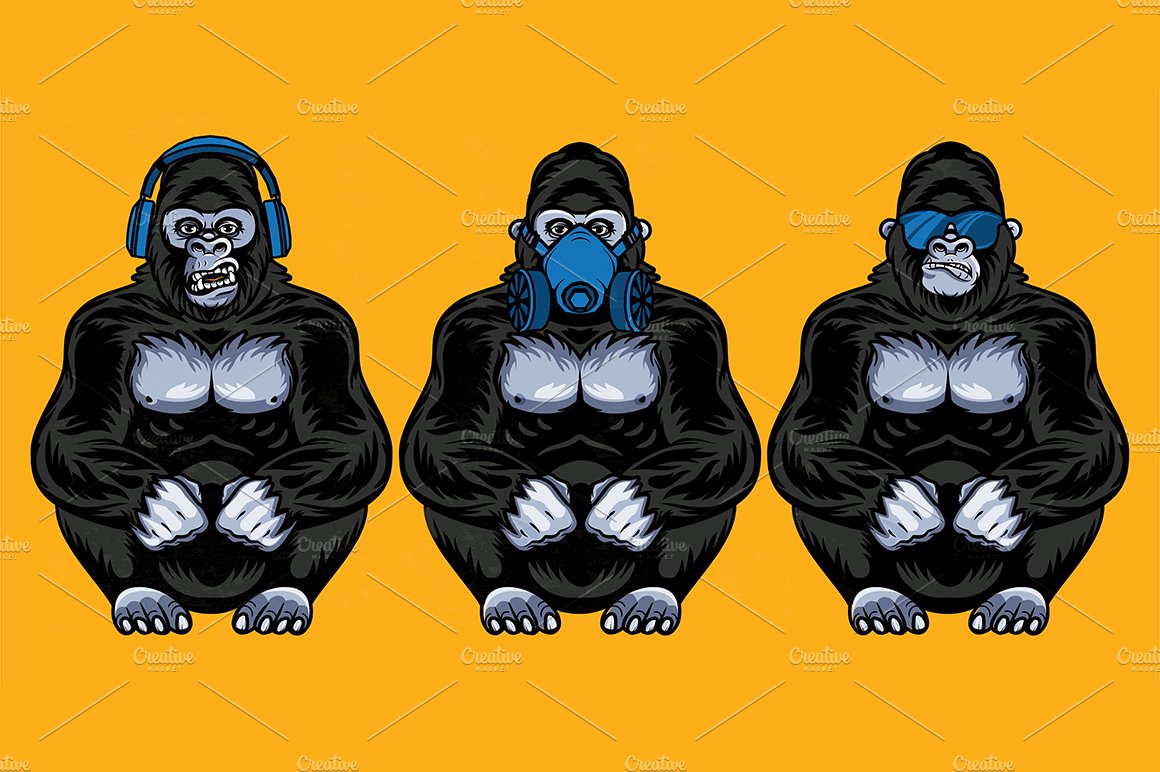 Three wise gorillas. cover image.