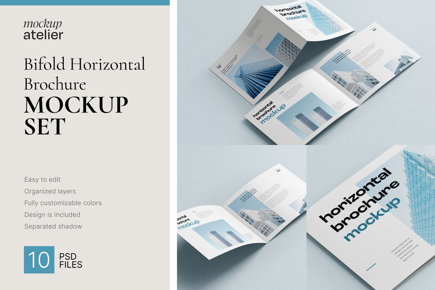 Bifold Horizontal Brochure Mockup cover image.