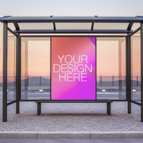 Bus Stop Billboard at Sunset Mockup cover image.