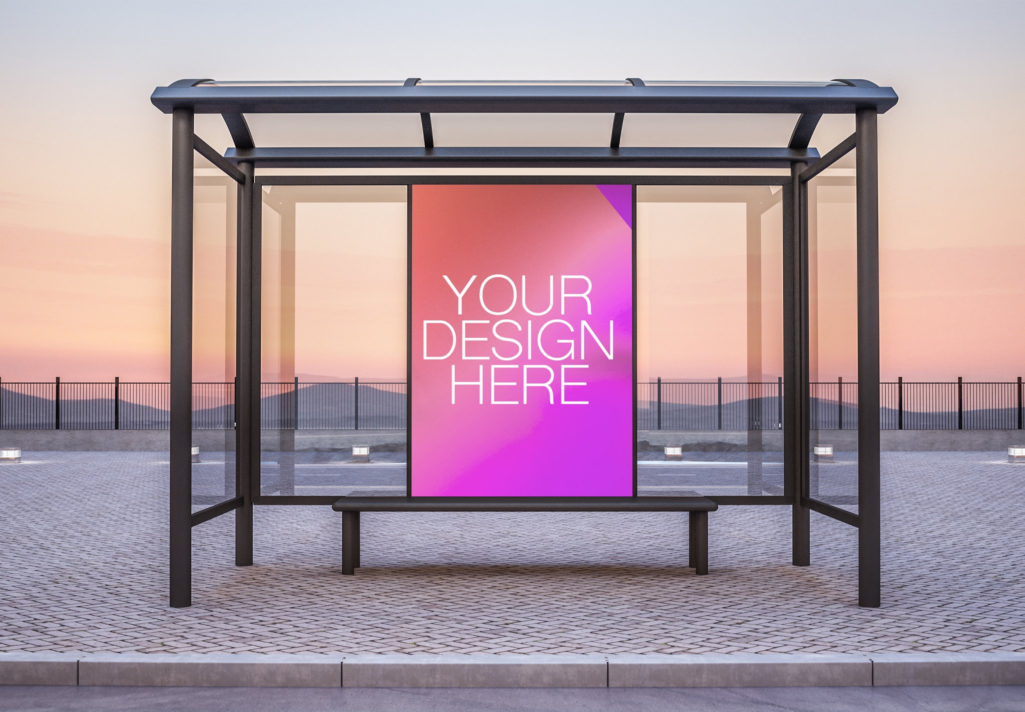 Bus Stop Billboard at Sunset Mockup cover image.