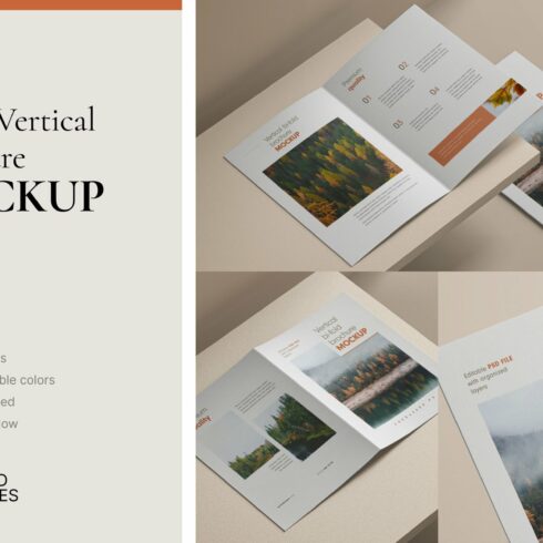 Bifold Vertical Brochure Mockup cover image.