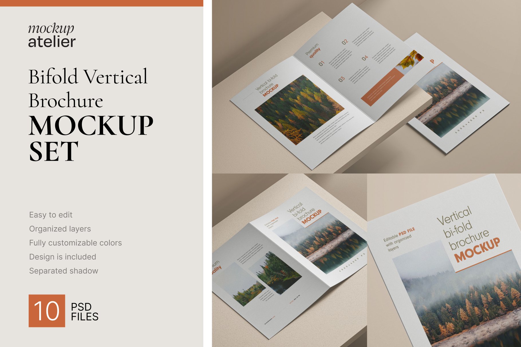 Bifold Vertical Brochure Mockup cover image.