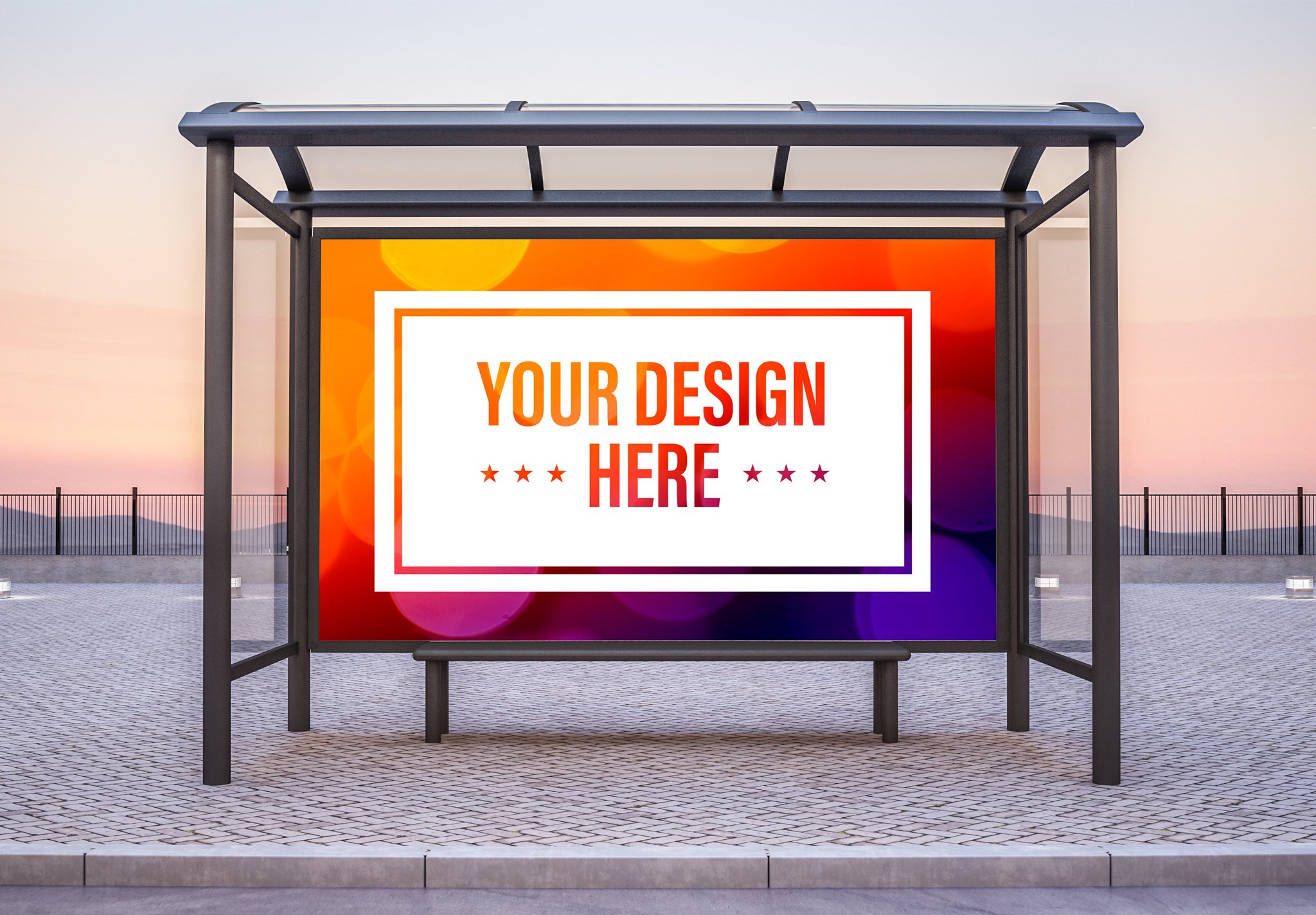 Bus Shelter Billboard Mockup cover image.