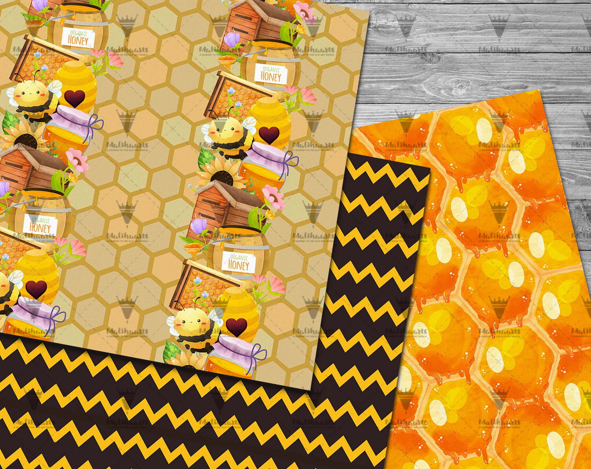 honey bees seamless pattern preview image.
