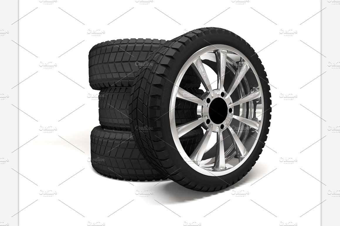 Car wheel 3d rendering cover image.