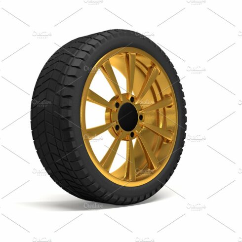 Car gold wheel 3d cover image.