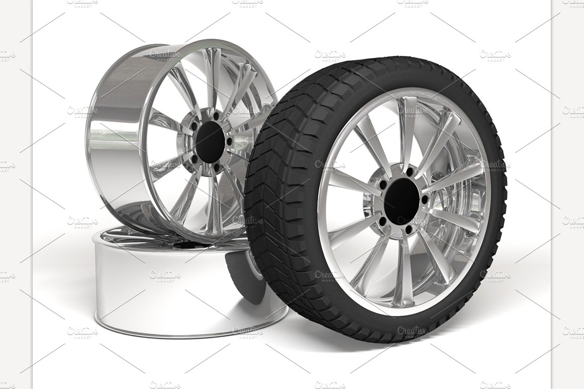 Car wheel 3d rendering cover image.