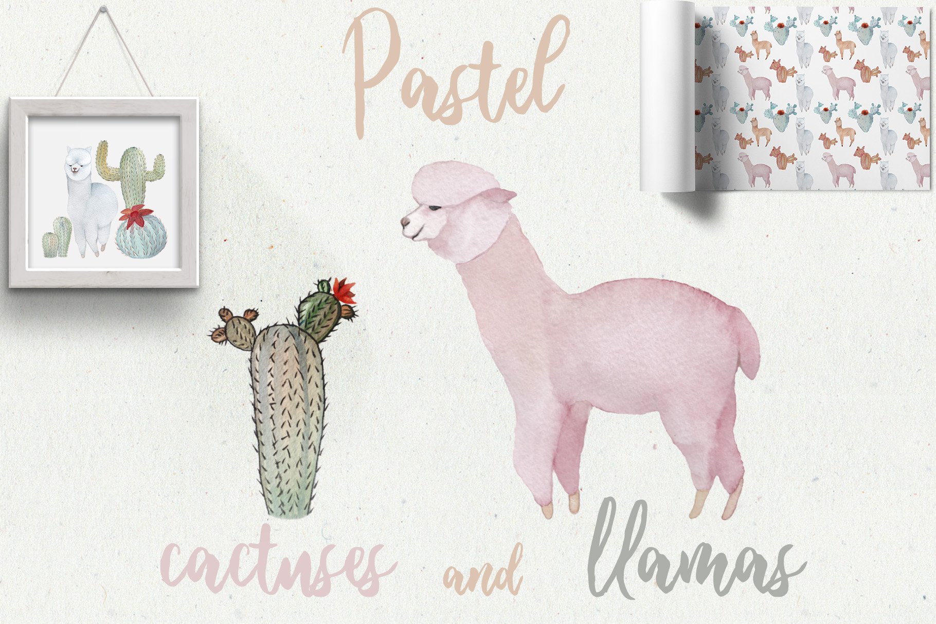 Pastel Llamas Clipart & Patterns PNG cover image.