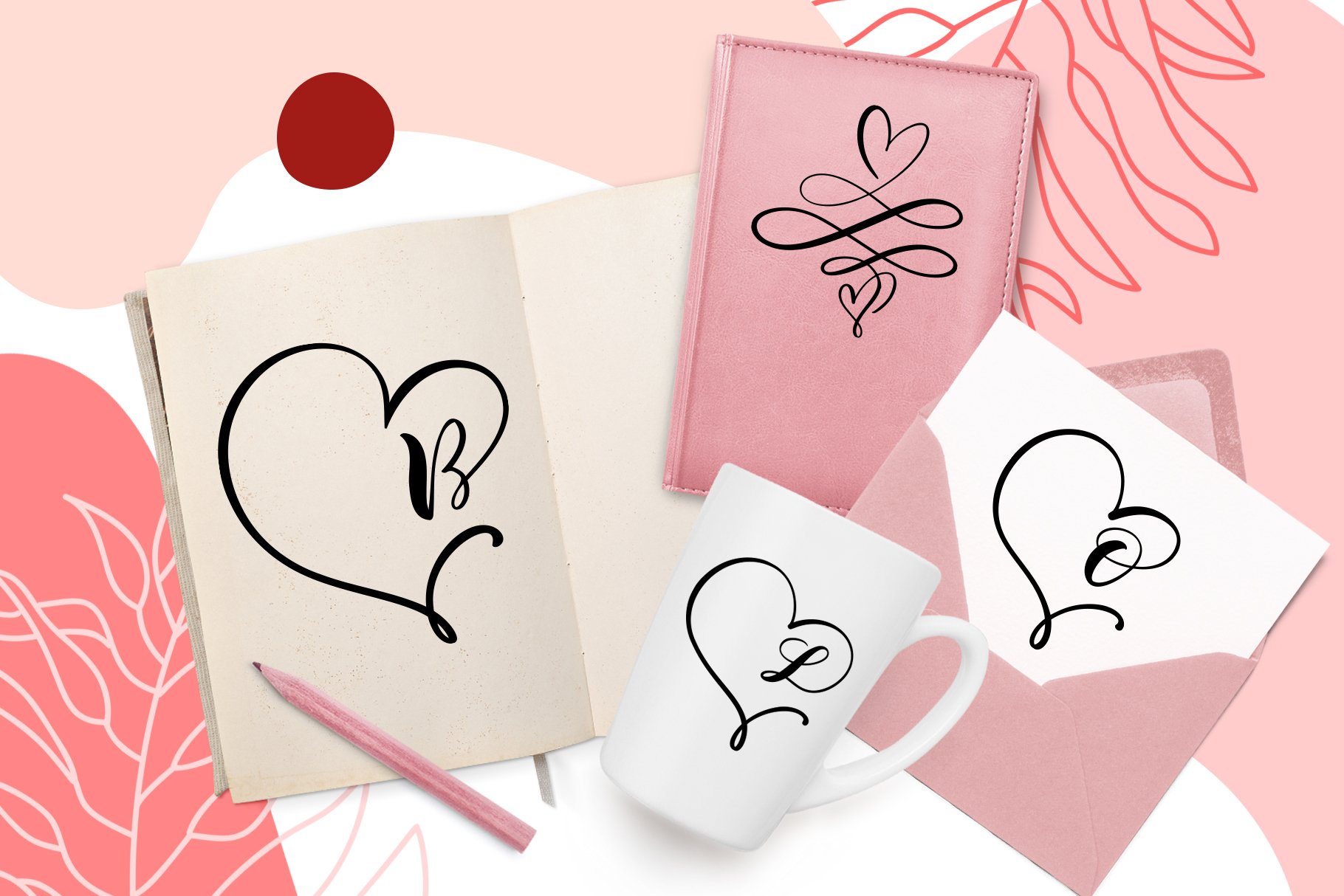 Monogram Heart Flourish Font preview image.