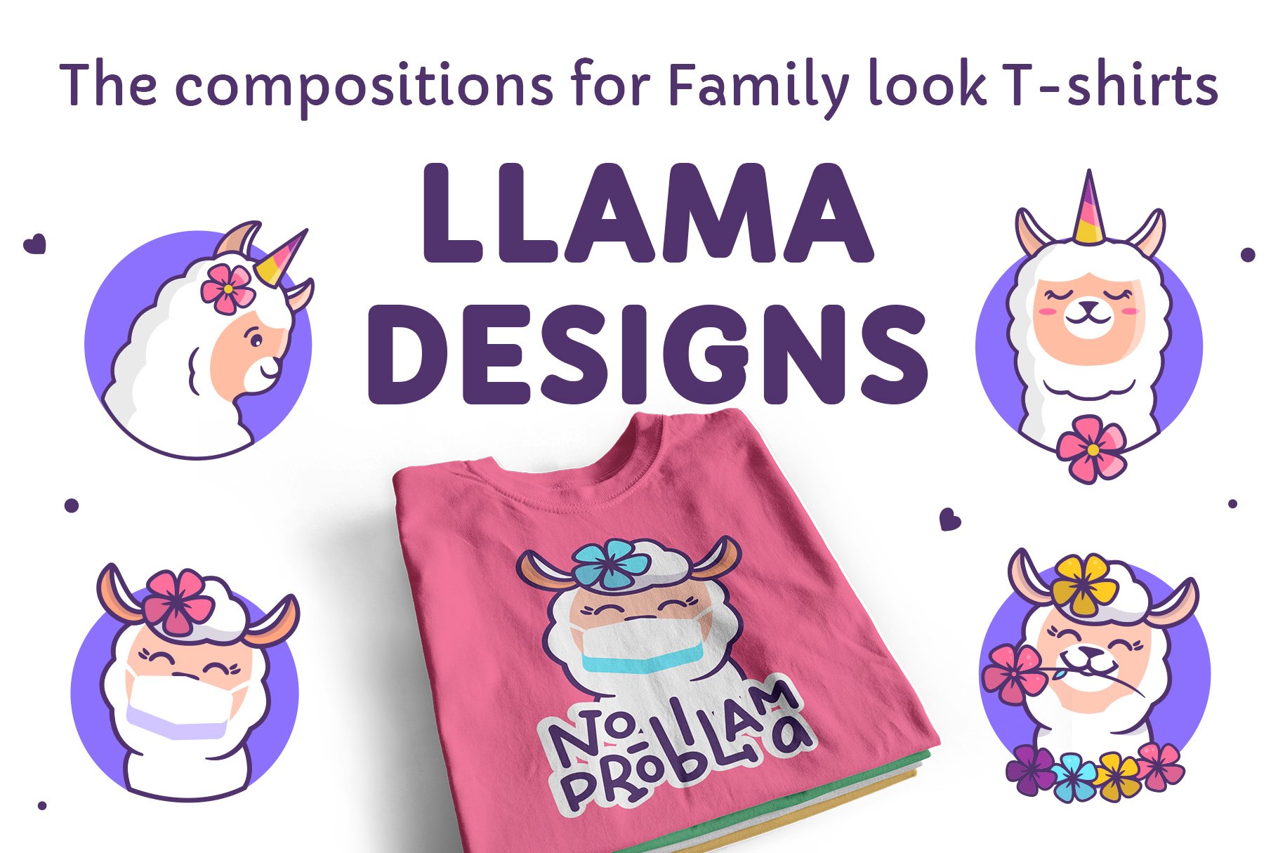 Cute llamas. T-shirt designs cover image.