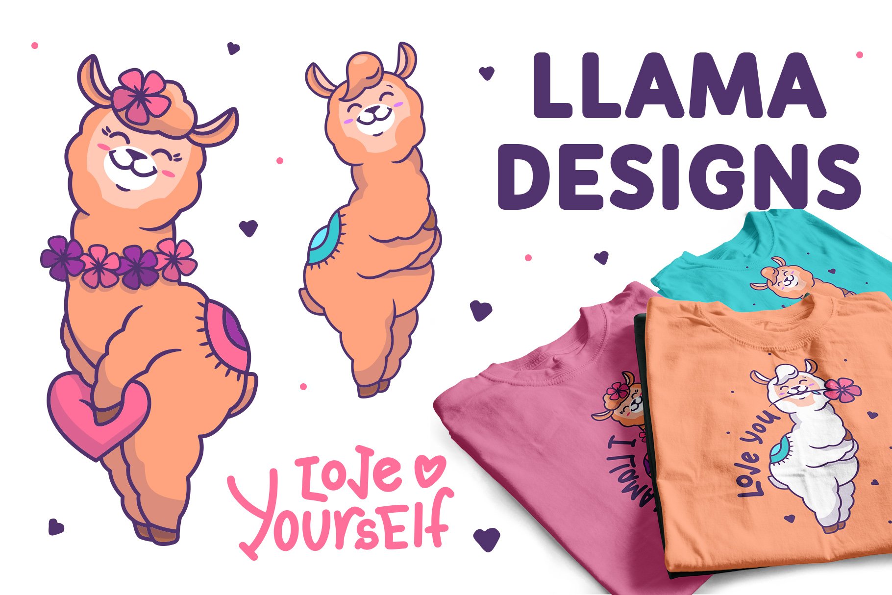 Llama loves you. Apparel designs cover image.
